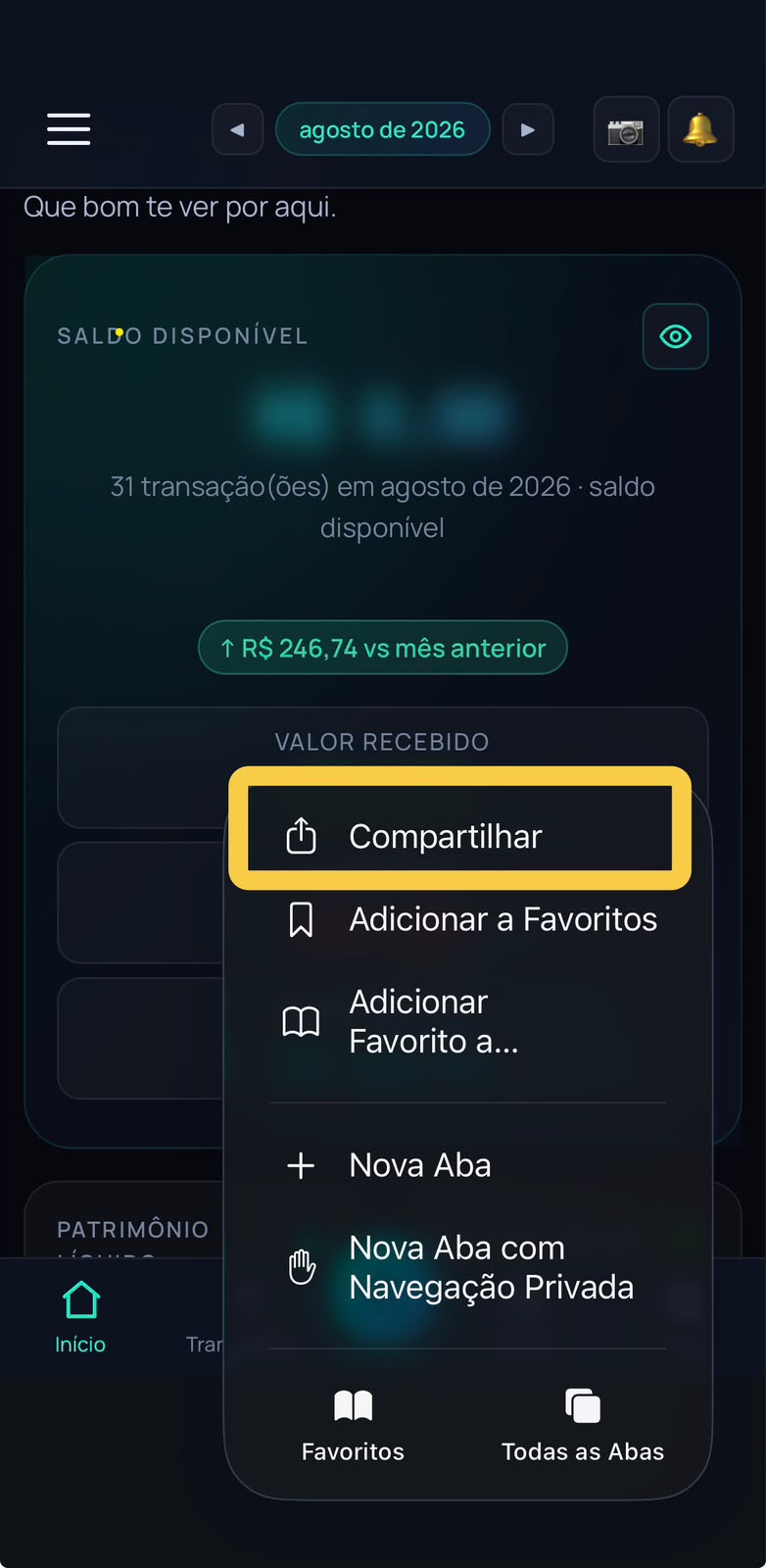 Passo 1 — Toque em Compartilhar no Safari