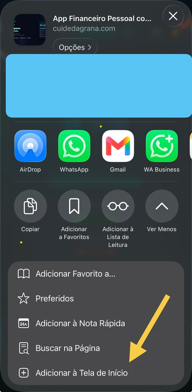 Passo 2 — Selecione Adicionar à Tela de Início