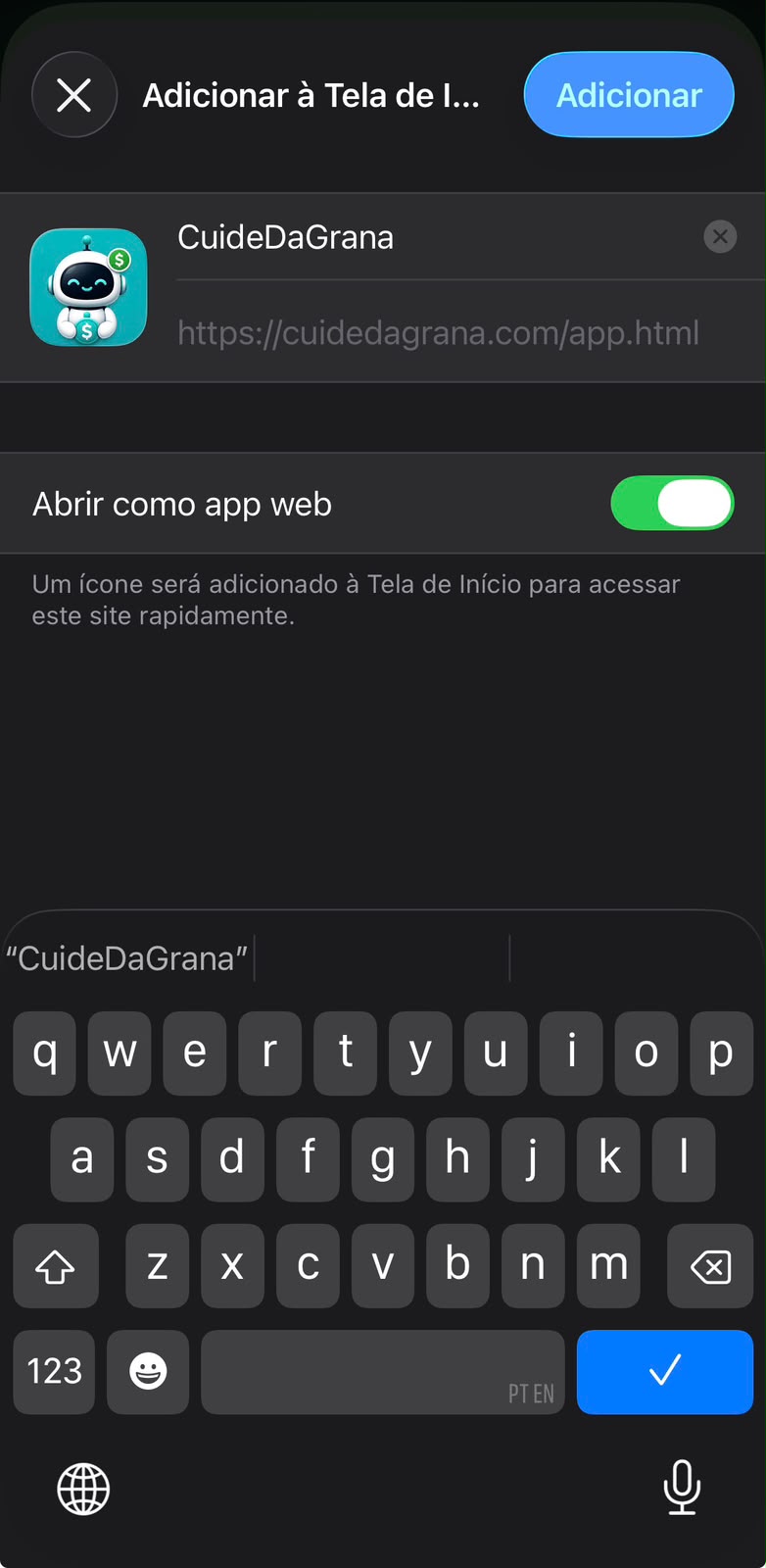 Passo 3 — Confirme tocando em Adicionar