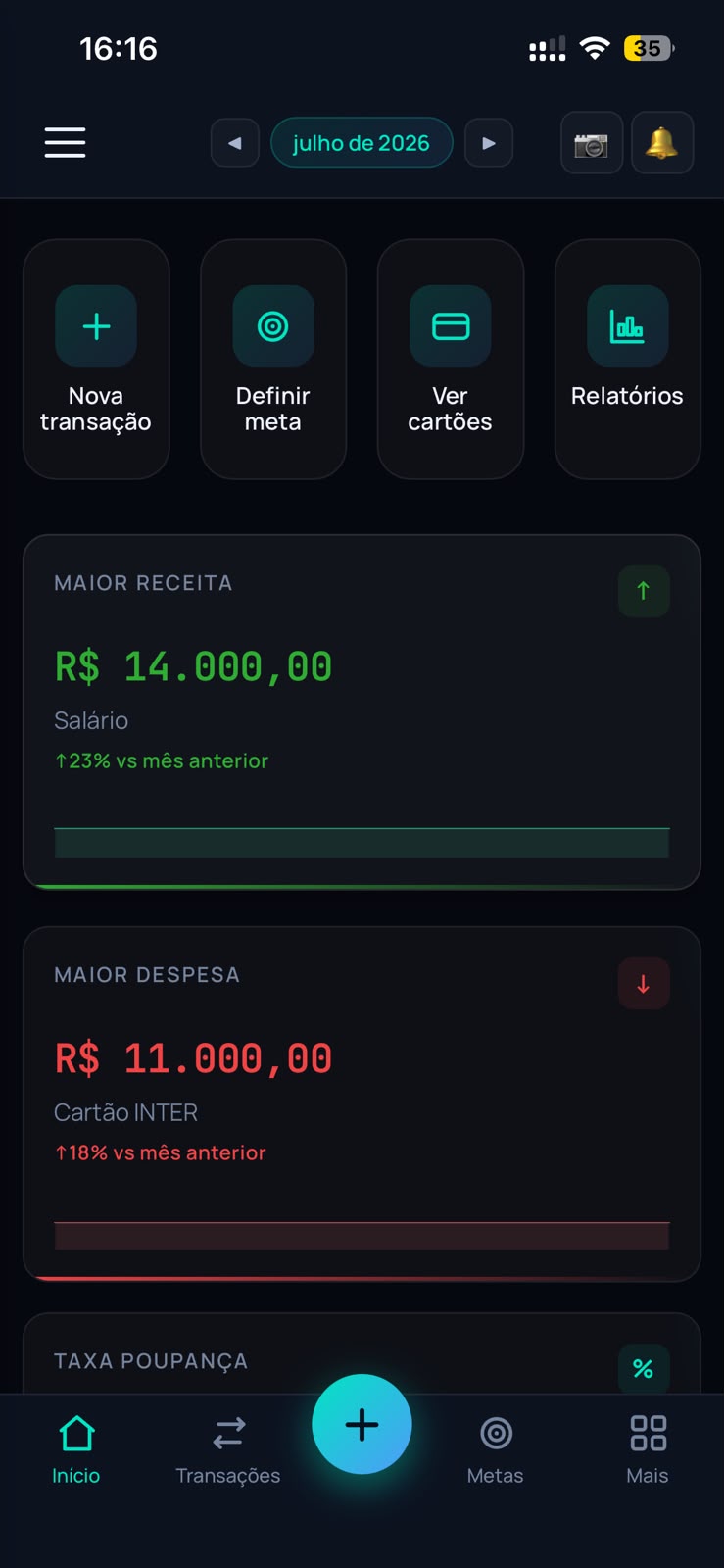 Dashboard KPIs no app
